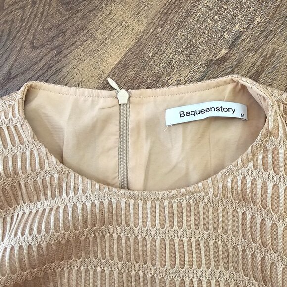 Cap Sleeve Short Fit & Flare Sleeve Mini Dress with Bow S-M, Gold Beige - Picture 9 of 11